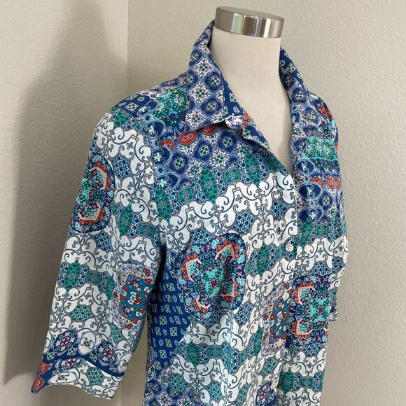 Chicos 2 Womens Large Multicolor Button Up Shirt 3/4 Sleeve Pocket Blouse Top - Picture 2 of 12